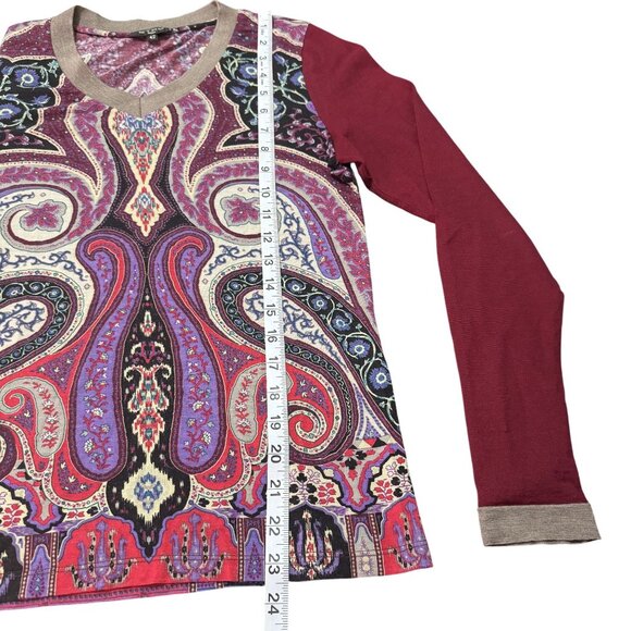 Etro Milano Womens Paisley Wool Viscose Knit Long Sleeve Top Red Multicolor EU42 - Picture 7 of 7